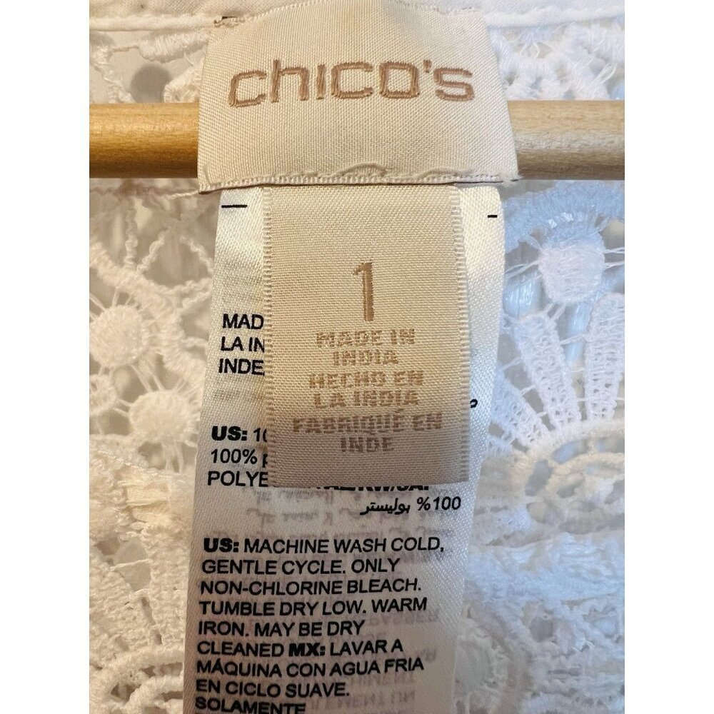 Chicos Lace and Pleats Alabaster Top Size 1 White Coastal Beach Summer Travel - Picture 5 of 6